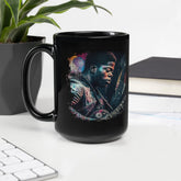 Fingers On Fire, Strings Ablaze Black Glossy Mug - Beyond T-shirts